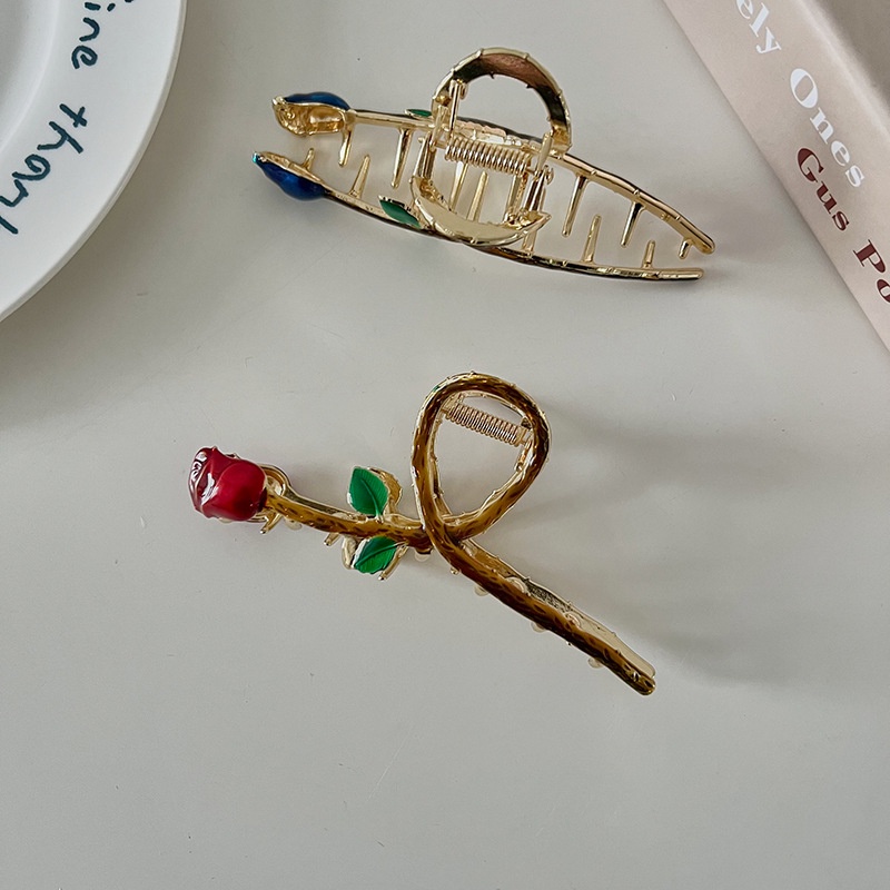 Kẹp Tóc Càng Cua Kim Loại Họa Tiết Hoa Hồng Sang Trọng Cho Nữ YOS