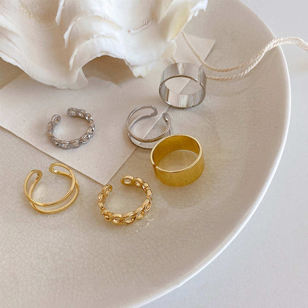 Set Nhẫn Kim Loại Bản Rộng Phong Cách Hàn Quốc Cổ Điển Cho Nữ