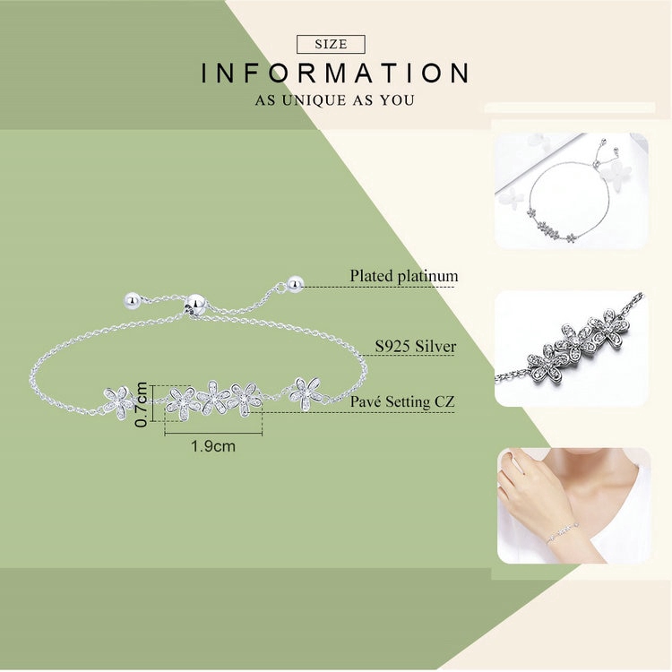 Lắc tay Bamoer bằng bạc thật 925 kiểu hoa cúc đính đá zircon xinh xắn cho nữ SCB084