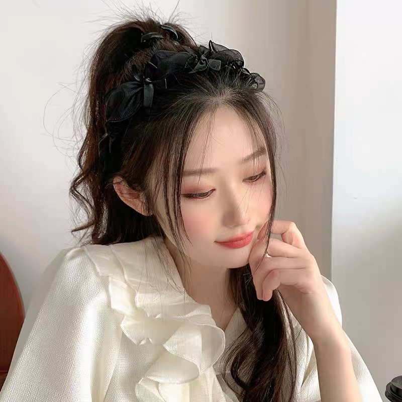 Băng đô tóc voan bèo phối nơ lụa mac K-990