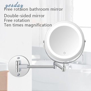 Gương trang điểm treo tường phóng to 10X tích hợp đèn LED 2 mặt