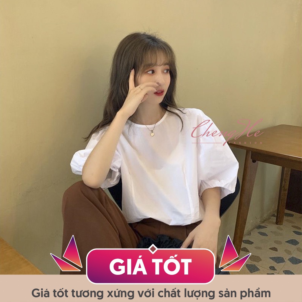 Áo thun trơn cổ tròn tay bồng ngắn basic đơn giản dễ thương A00085