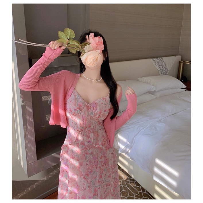 Đầm hai dây hoa hồng  khí chất pháp phong cách nhẹ nhàng quyến rũ thời trang nữ mùa hè hebe's MSP C47P