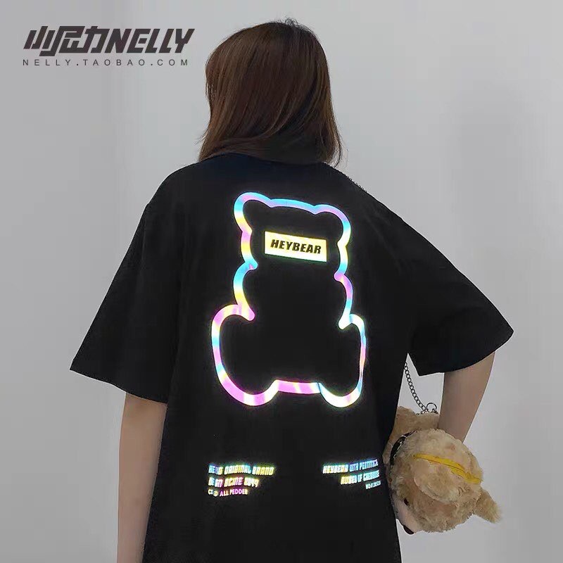 [FREESHIP](CÓ SẴN)Áo thun NELLY HEYBIG unisex tay lỡ,áo thun dáng rộng ánh sáng LED hình gấu mẫu mới 2021 mã T