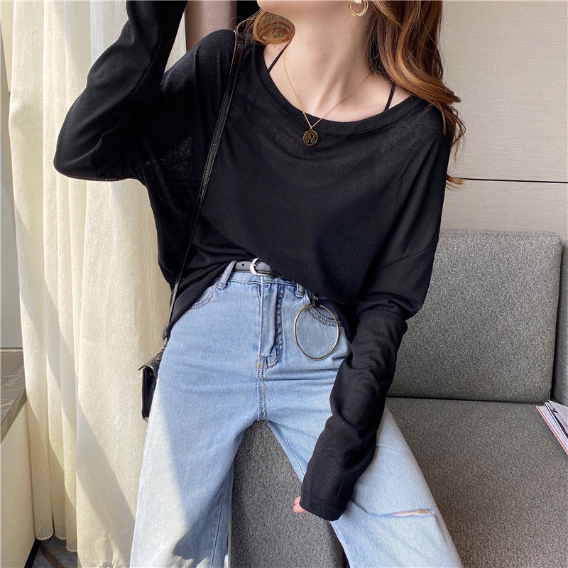 Áo Thun Tay Dài Chống Nắng Phong Cách Thời Trang Hàn Quốc Cho Nữ