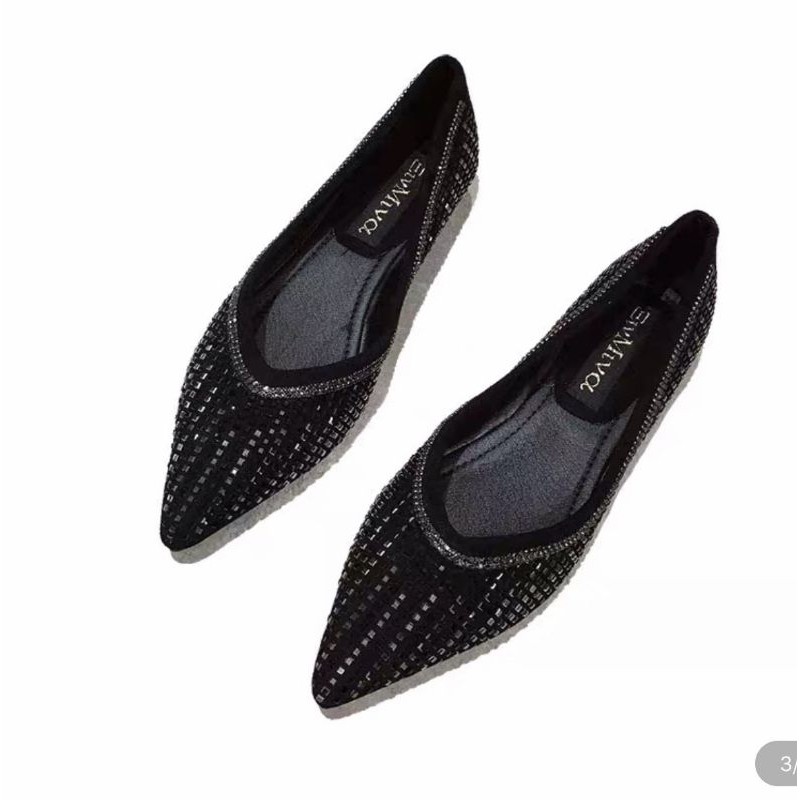 Giày bệt nữ ⚡️𝐅𝐑𝐄𝐄 𝐒𝐇𝐈𝐏⚡️ Giày búp bê  Đế dẻo chất liệu da lộn đính đá toàn thân phù hợp để đi dạ tiệc, hội họp