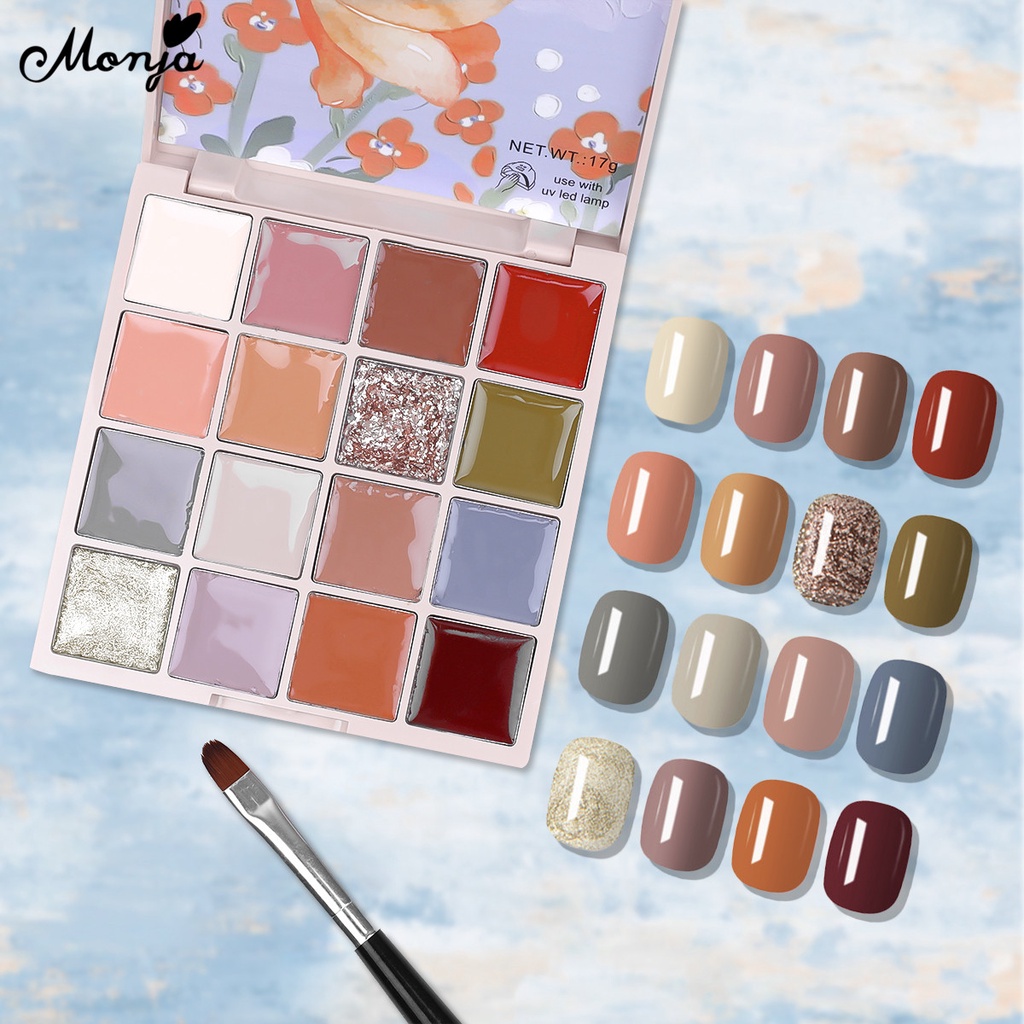 Bảng gel sơn móng tay MONJA 16 màu sắc kết hợp đa năng tiện lợi
