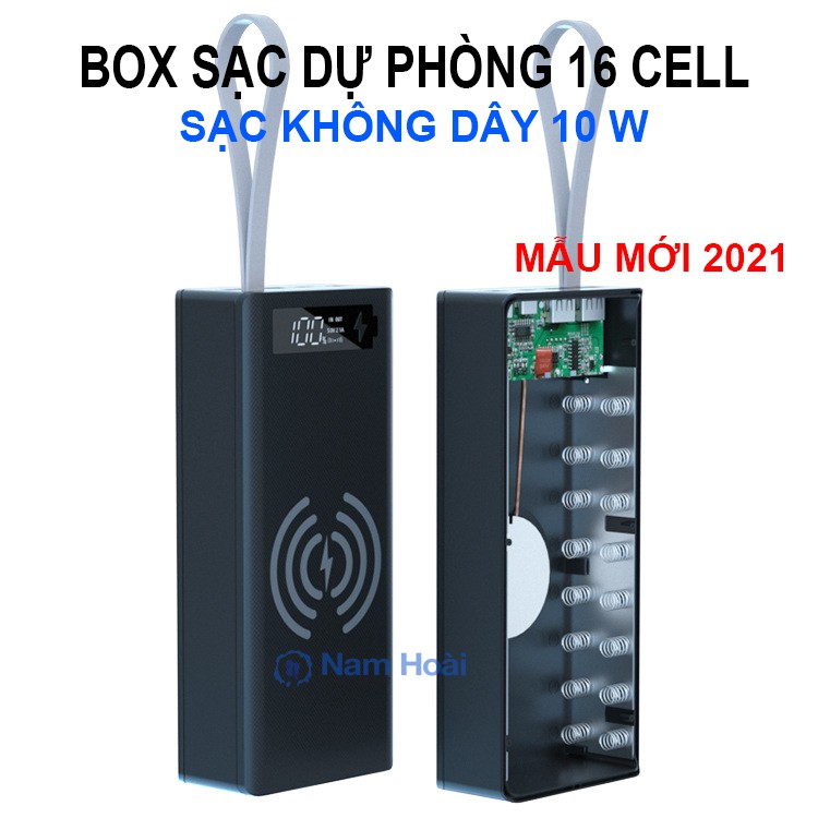Box sạc dự phòng 16 cell 5V2.1A Không dây bản cao cấp chống ngược cực Mẫu mới 2021