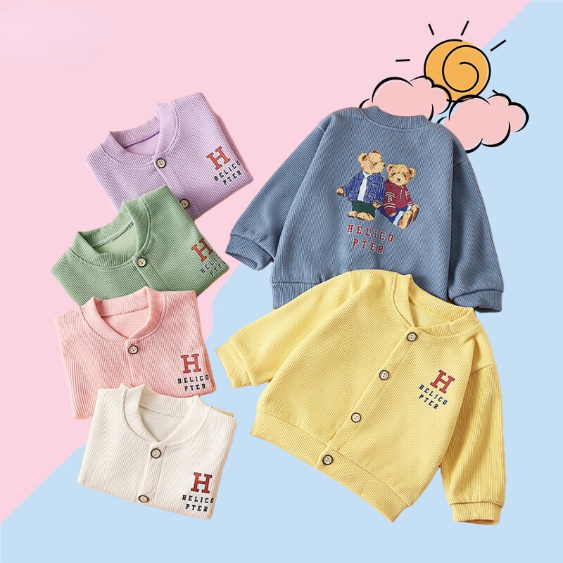 AMILA  Áo Khoác Cardigan Dài Tay In Hình Gấu Dễ Thương Cho Bé Áo bóng chày in hoạt hình trẻ em chất vải mềm, màu đẹp, bé trai bé gái đều mặc được