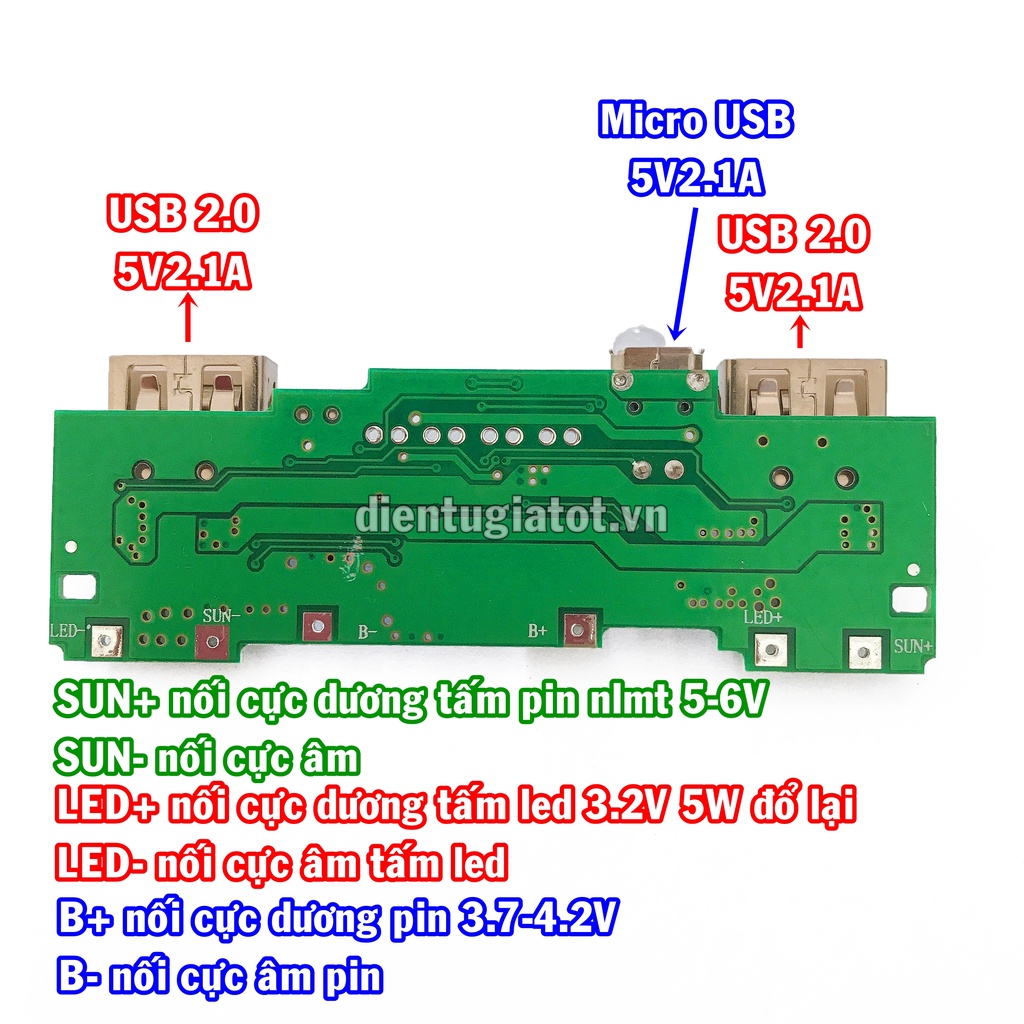 Mạch sạc dự phòng 5 pin năng lượng mặt trời tốt 5V 2A