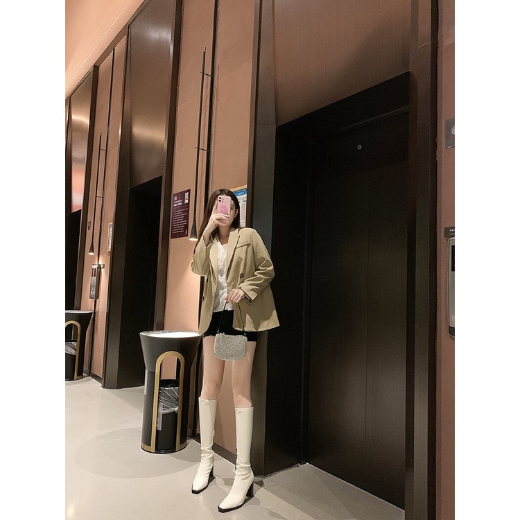 Giày boot cao gót mũi tròn phối khóa kéo duyên dáng dễ phối đồ cho nữ | BigBuy360 - bigbuy360.vn