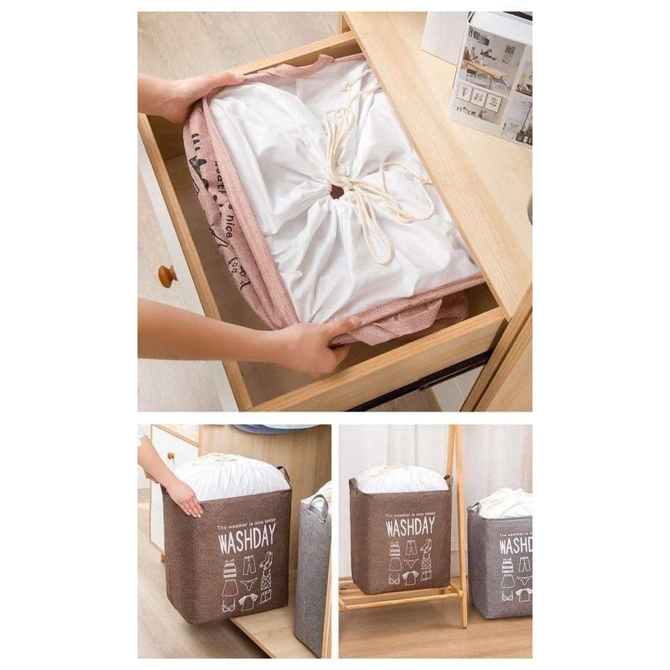 Giỏ đựng quần áo dây rút bằng vải cỡ lớn, túi đựng chăn màn hoa văn nhiều hình