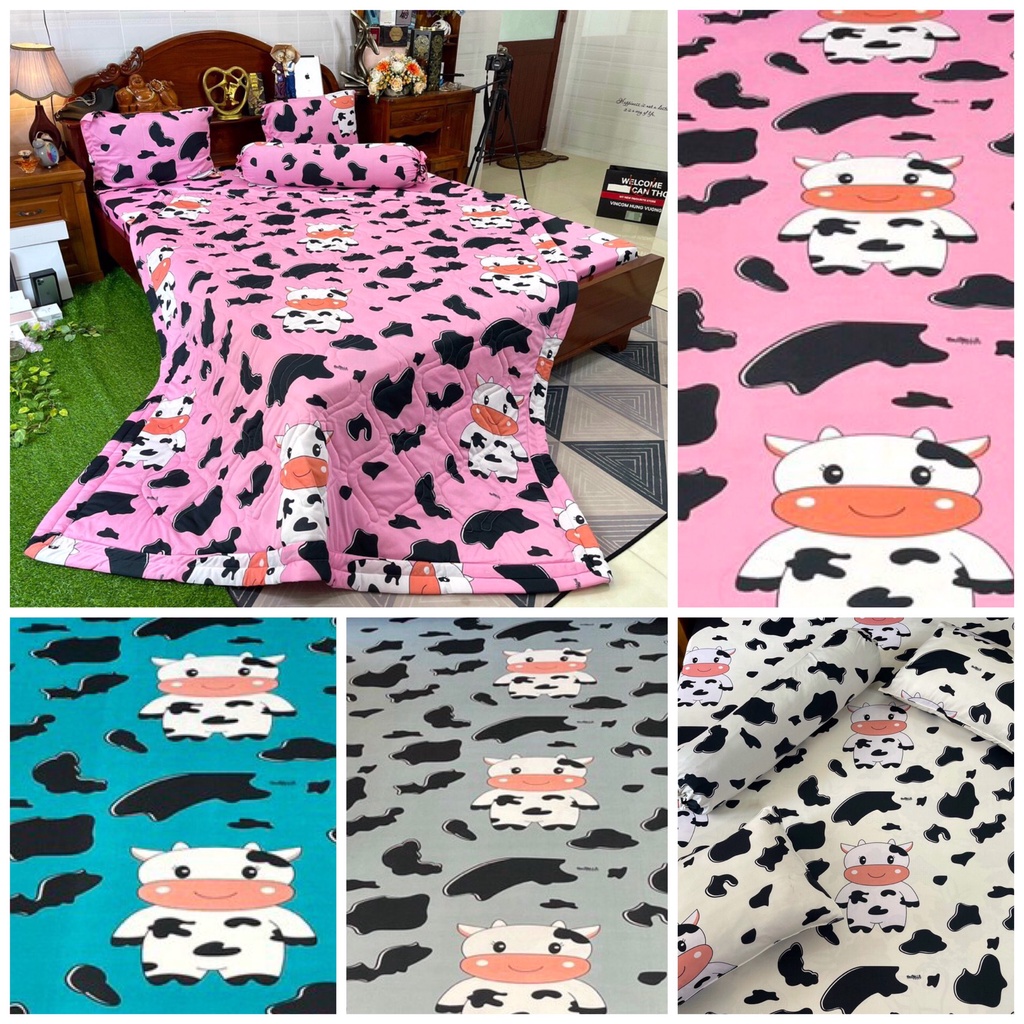 Bộ Ga Giường Thun Lạnh Hàn Quốc Cute  HN185- Xưởng Ga Gối Hồng Nhung