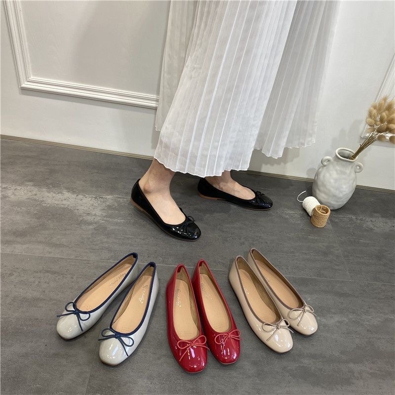 Giầy búp bê có nơ 3 màu đen đỏ kem trẻ trung kiểu thời trang Hàn Quốc xinh xắn êm chân Ulzzangshop520