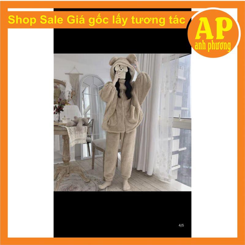 bộ lông gấu túi đen có ảnh thật sp❤️chất lông mềm mịn🌸Đồ ngủ mùa đông lông cừu❤️lót lông❤️form thụng nam nữ❤️mặc đôi | BigBuy360 - bigbuy360.vn