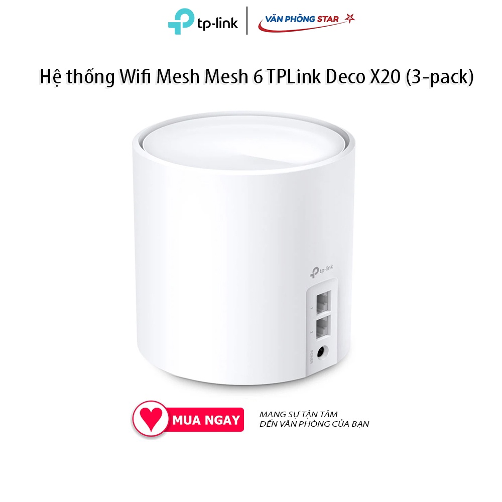 Wifi Mesh Mesh 6 TPLink Deco X20 (3-pack) Chuẩn kết nối: 802.11 a/b/g/n/ac/ax Tốc độ 2.4GHz: 574Mbps; 5.0GHz: 1201Mbps