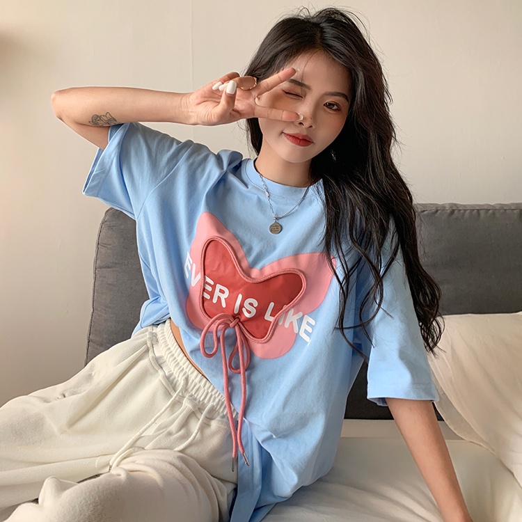 SUXI Áo Thun Nữ Ngắn Tay In Chữ Phong Cách Đường Phố Đơn Giản