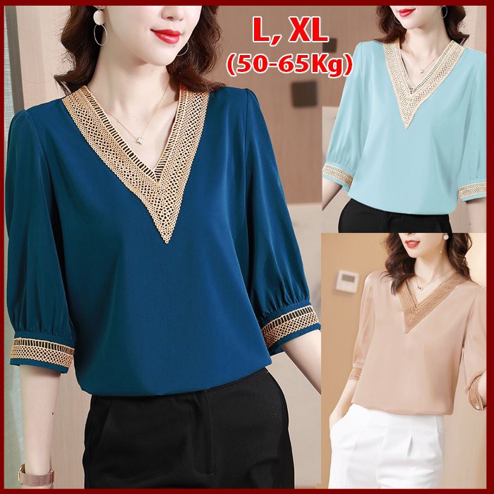 GIÁ SỐC - THỜI TRANG CÔNG SỞ - ÁO SƠ MI NỮ DÁNG RỘNG KIỂU ÁO SƠ MI CỔ NƠ ĐÍNH HẠT 3A10 3A04 3A34
