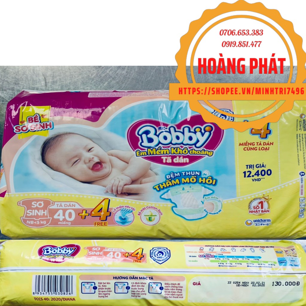 Tã dán trẻ em Bobby siêu thấm size XS gói 40 và 70 miếng