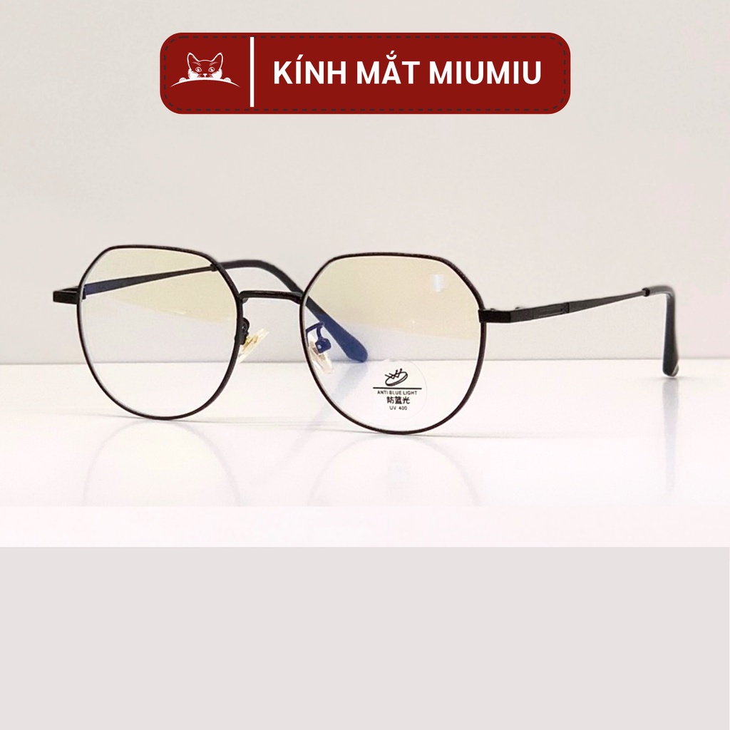 Gọng kính cận chất liệu kim loại siêu nhẹ, mắt kính tròn dễ đeo với mọi khuôn mặt, kính chống ánh sáng xanh mã 63046