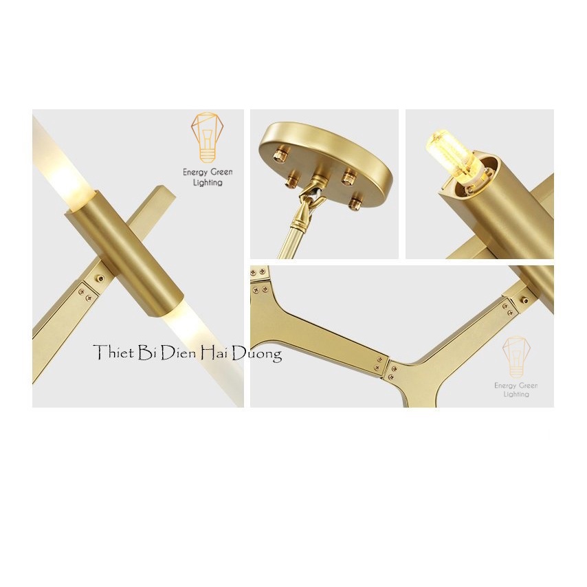 Đèn Chùm Energy Green Lighting Decor Xương Cá 14 Tay (Đen/Vàng) - Đã bao gồm 14 bóng led - Bảo Hành 12 Tháng