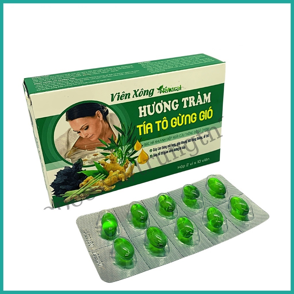 Viên xông NATURAL HƯƠNG TRÀM TÍA TÔ GỪNG GIÓ - Giúp thông mũi, dễ thở, cải thiện đường hô hấp – Hộp 20 viên