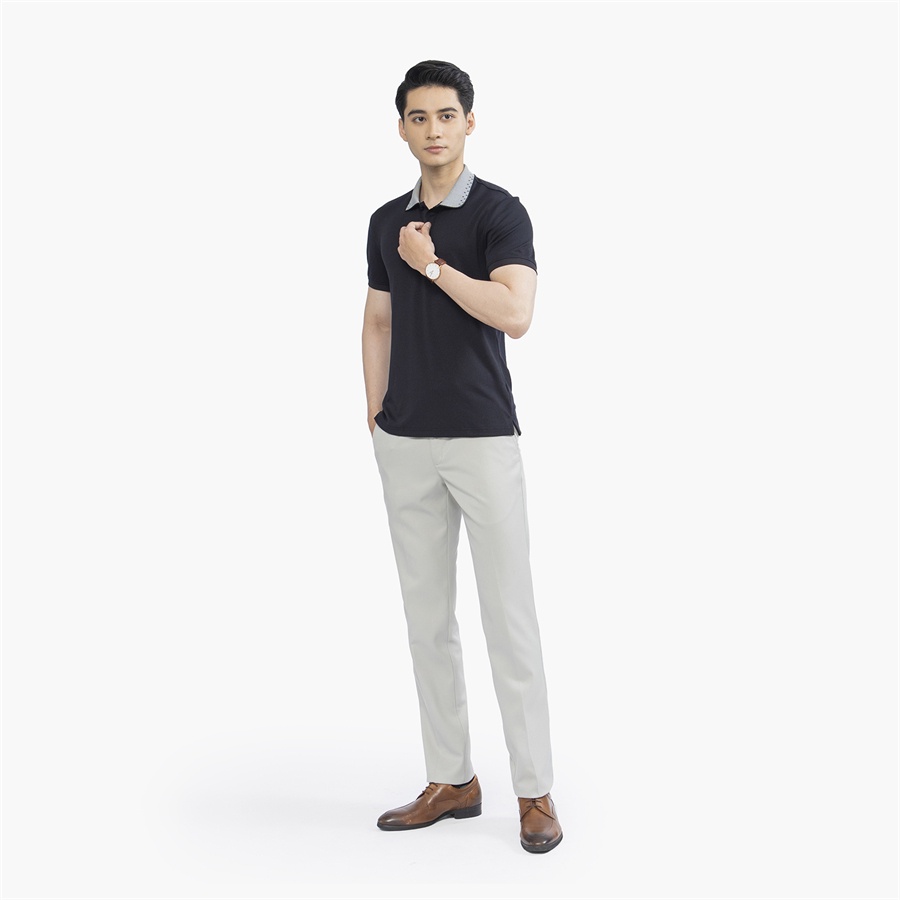 Áo thun polo nam Aristino APS121S2 phông ngắn tay có cổ bẻ dáng slim fit ôm nhẹ màu đen viền cổ xám vải Cupro cao cấp