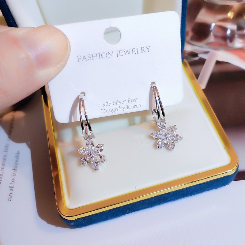 [Jiudolan] Bông Tai Hoa Đính Đá Zircon Sáng Bóng Thanh Lịch Thời Trang Hàn Quốc Dành Cho Bạn Nữ