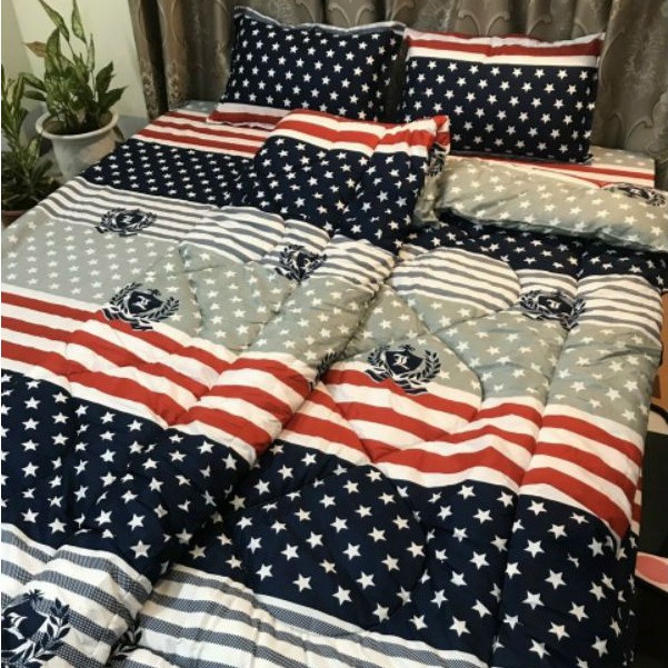 Trọn bộ chăn ga gối 5 món chăn trần bông(chát chọn mẫu)