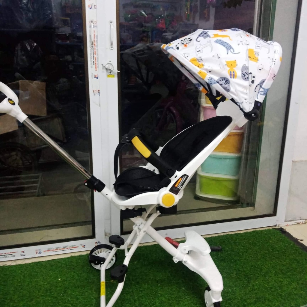 Xe đẩy gấp gọn , xe đẩy 2 chiều 3 tư thế nằm, ngả, ngồi có đệm + mái full phụ kiện M8