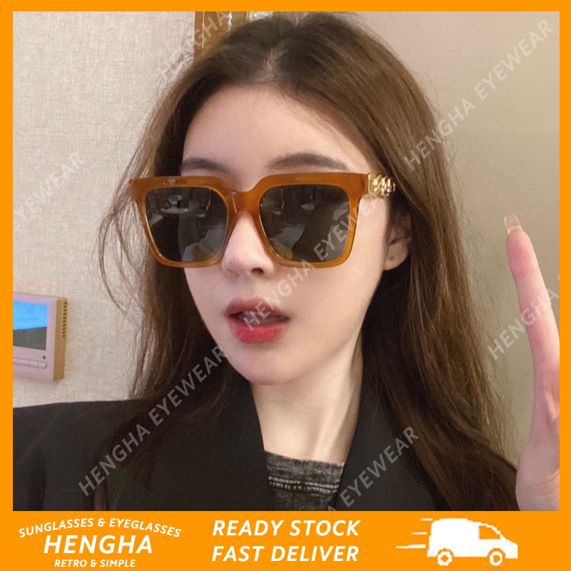 (HENGHA) New Fashion Oversized Frame Square Sunglasses Metal Chain Sunshade Sunglasses Women