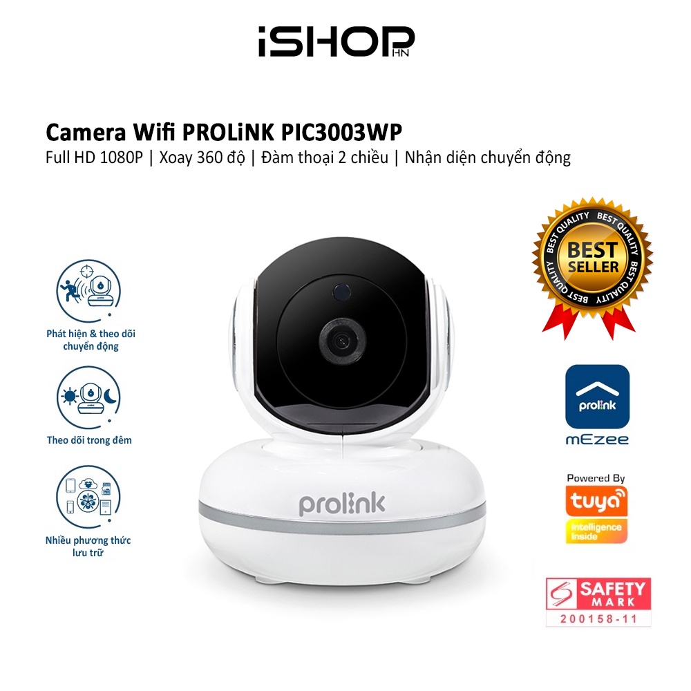 Camera Wifi Prolink PIC3003WP Full HD 1080P, xoay 360 độ, đàm thoại 2 chiều, theo dõi ngày đêm, theo dõi chuyển động