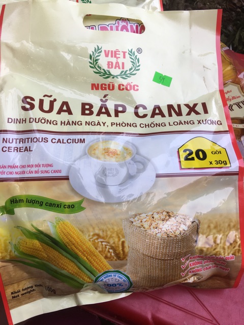 NGŨ CỐC SỮA BẮP CANXI VIỆT ĐÀI 600g 20goi x30g