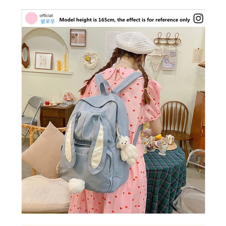 Thỏ Ba Lô Đi Học Nữ Công Suất Lớn Lưng Hồng Nữ Bagpack Nylon Hoạt Hình Schoolbag
