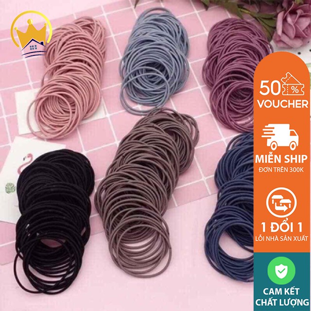 Set 100 dây thun buộc tóc đủ màu kèm túi-phụ kiện Hàn Quốc xinh xắn