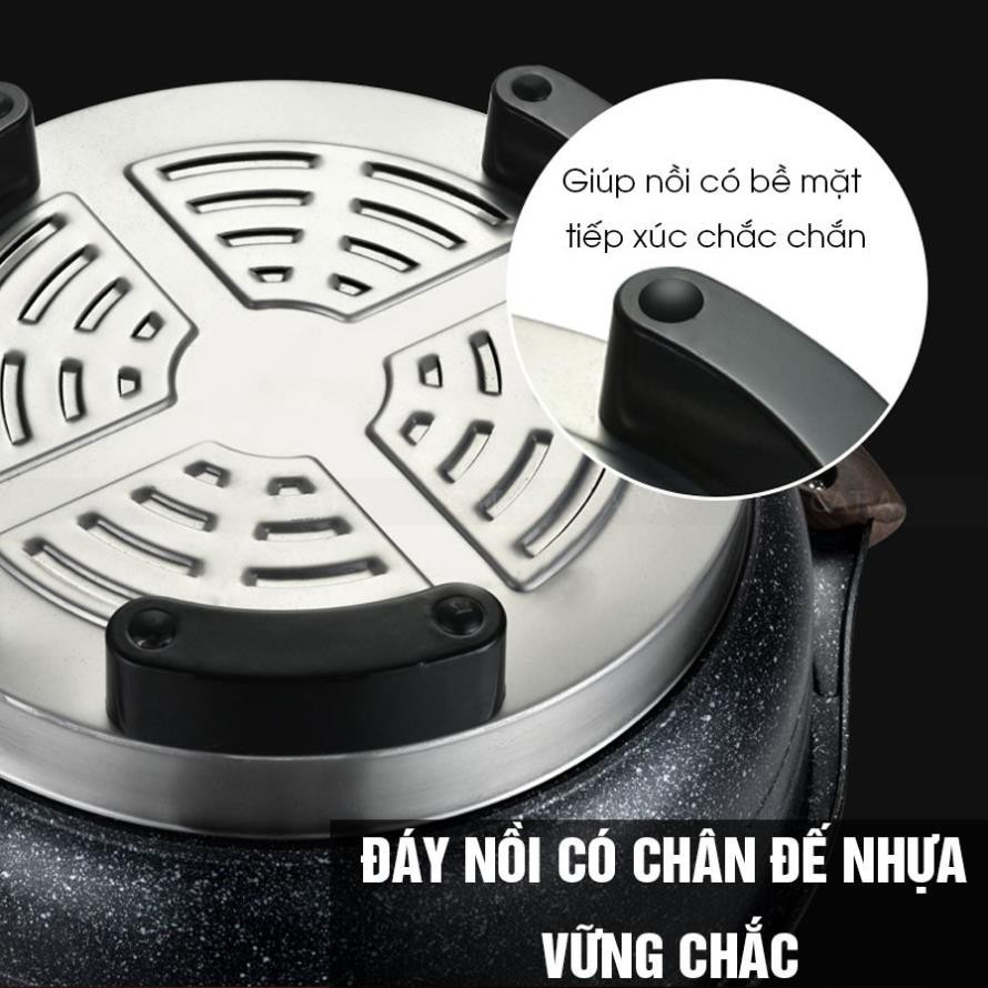 [SALE SỐC] Chảo điện, nồi lẩu hấp điện đa năng - Chống dính men đá hoa cương, có nắp kính [ Công suất lớn ]