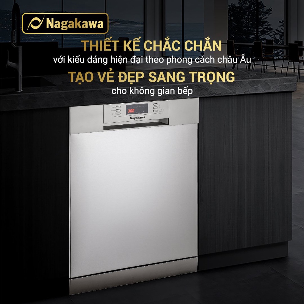 Máy rửa bát 14 bộ cao cấp Nagakawa NAG3602M14 - Bảo hành 2 năm - Made in Malaysia