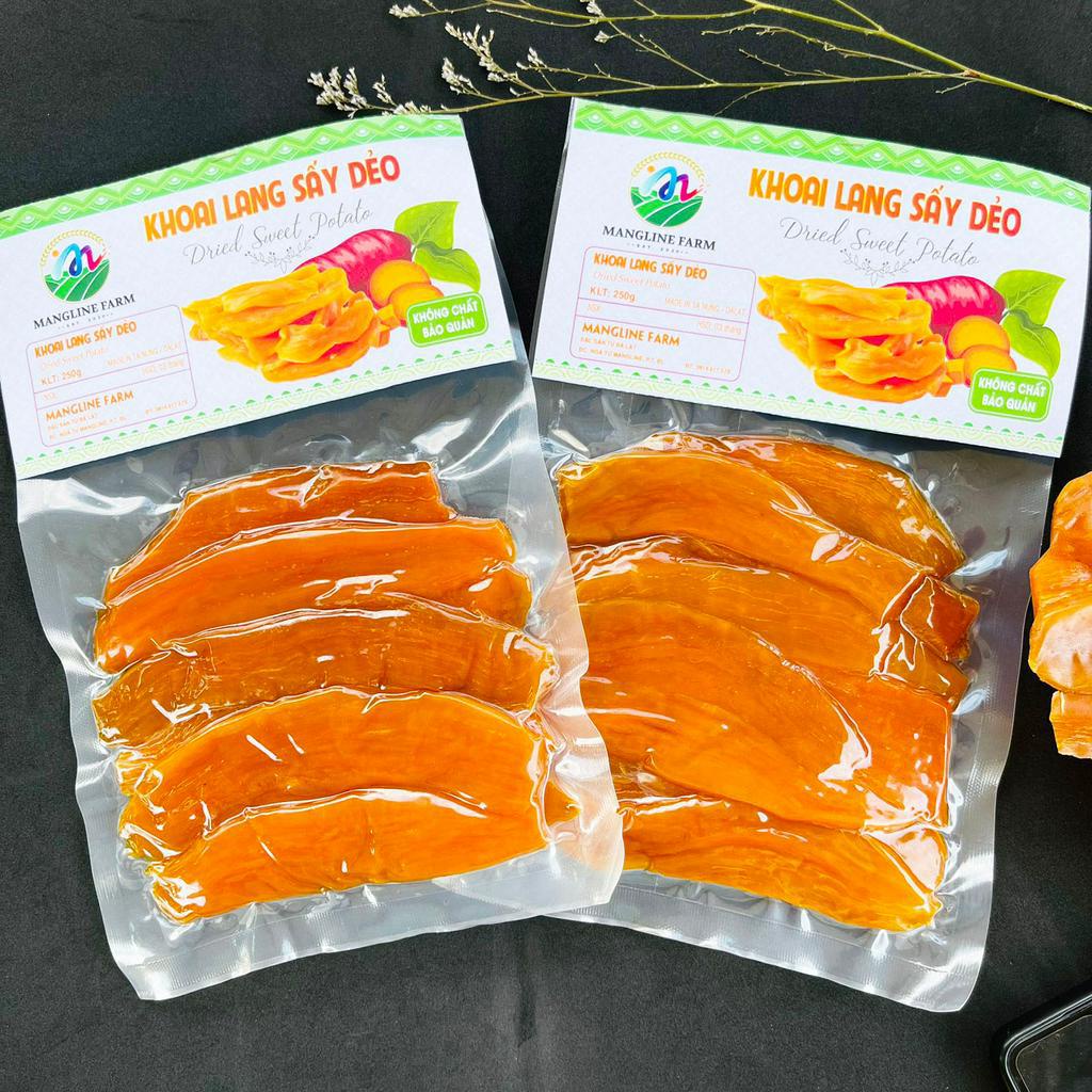 Bộ 2 gói khoai lang sấy dẻo không đường Mangline Farm Đà Lạt 250g đồ ăn vặt giảm cân hiệu quả thơm ngon đặc sản Đà Lạt