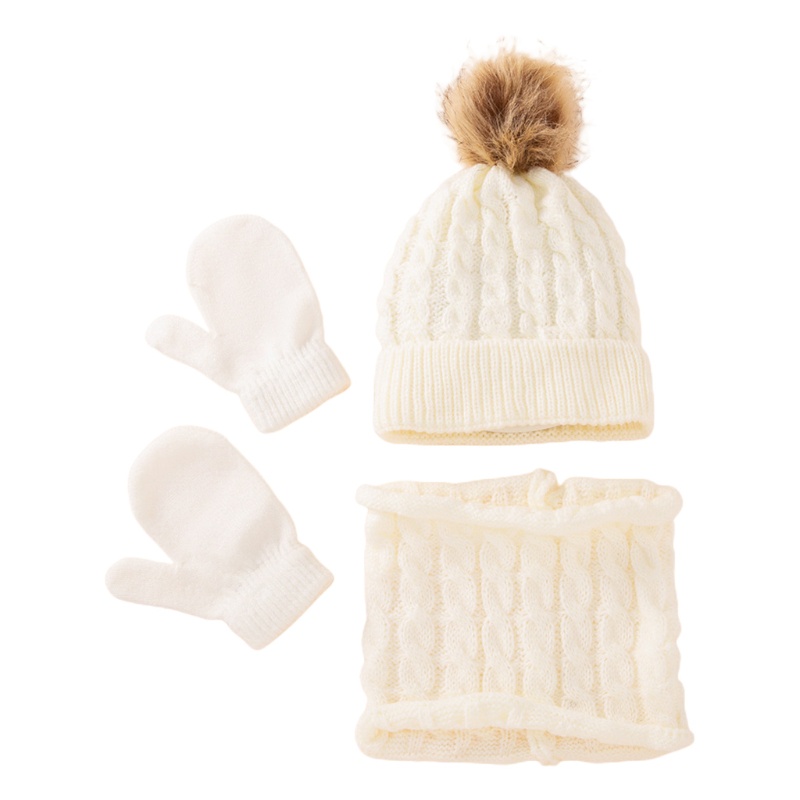 Set Mũ Len + Găng Tay + Găng Tay + Khăn Choàng Cổ Bằng Lông Màu Trơn Giữ Ấm Mùa Đông