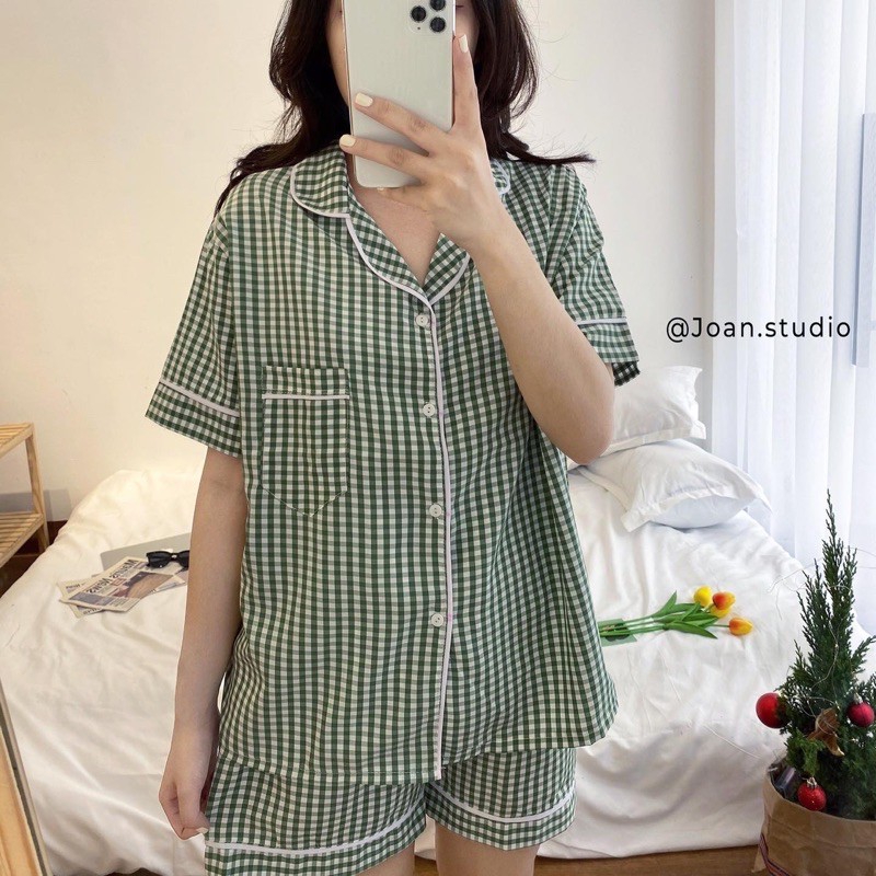 CARO PYJAMA Đồ Ngủ Nữ, Đồ Mặc Ở Nhà Chất Kate Bộ Ngắn