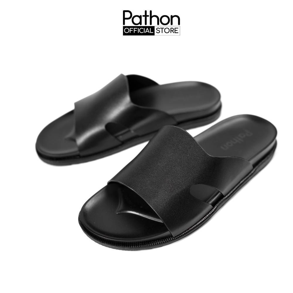 Dép nam quai ngang slipper Pathon quai Microfiber và đế 2 lớp màu đen quai đen SD16