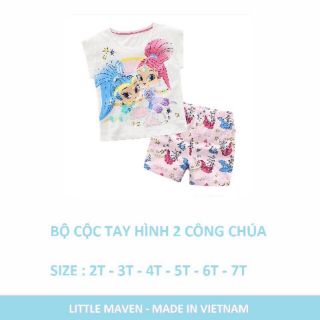 Bộ cộc tay Little Maven hình Hai công chúa