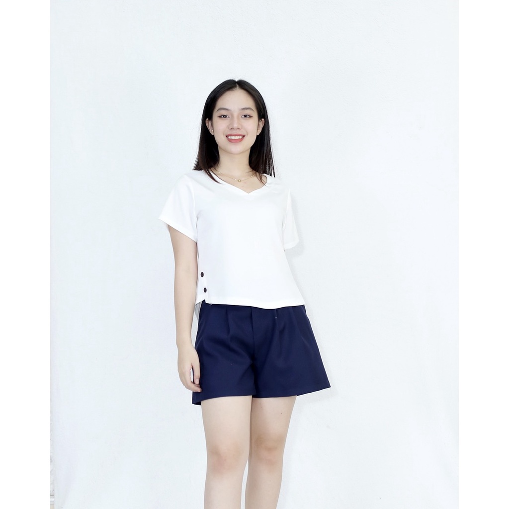 Bộ đồ đùi ÁO CỔ TIM QUẦN TÂY LƯNG SAU CHUN (QUẦN XANH ĐEN ÁO ĐEN và QUẦN XANH ĐEN ÁO TRẮNG) - Quần vải chéo áo vải lụa