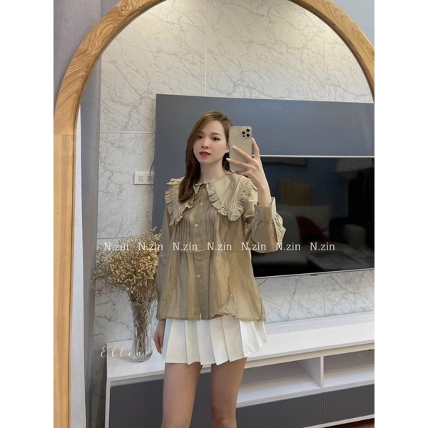 ÁO SƠ MI CỔ BÈO TAY BỒNG DÁNG XOÈ RỘNG BBD