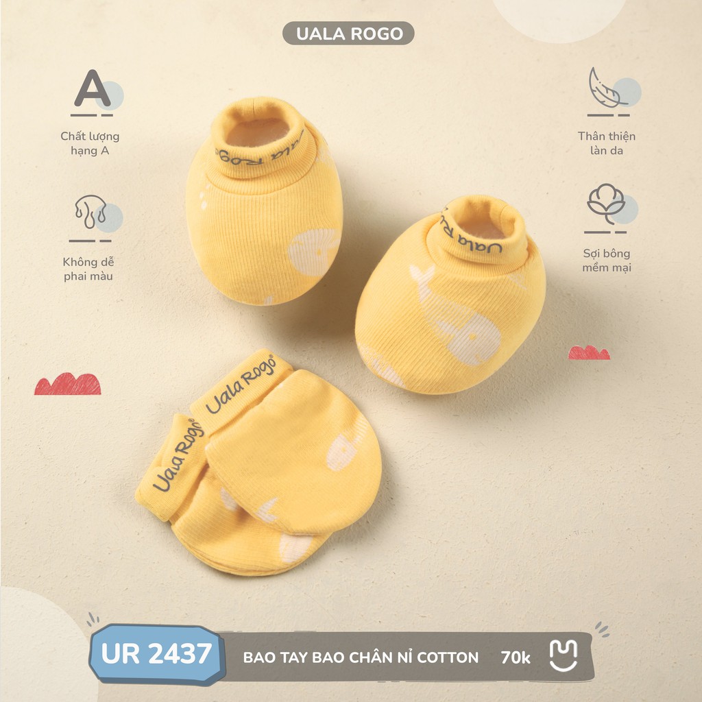 Set bao tay bao chân Uala rogo 0-6 vải nỉ cotton thấm hút bo chun mềm mịn giữ ấm bảo vệ khỏi xước va chạm