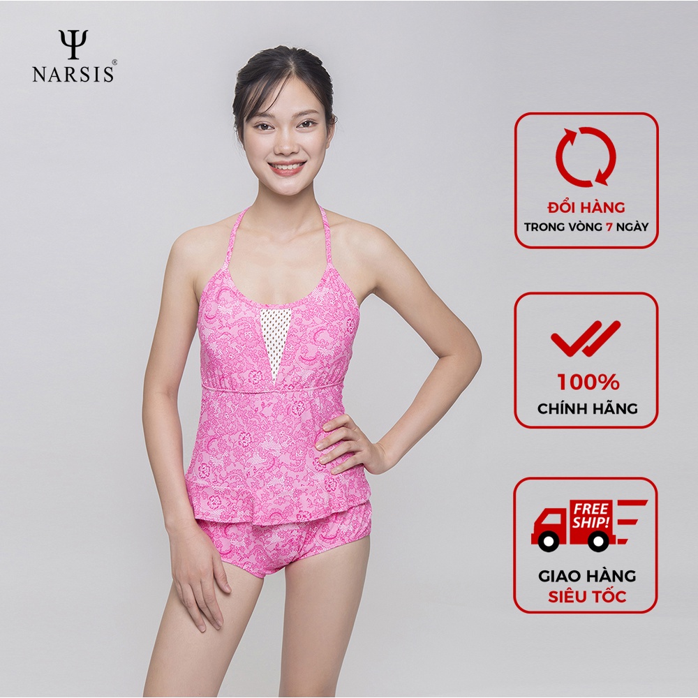 [Mã BMLTA50 giảm 10% đơn 99K] Bộ bơi nữ hoa văn hồng Narsis A8012