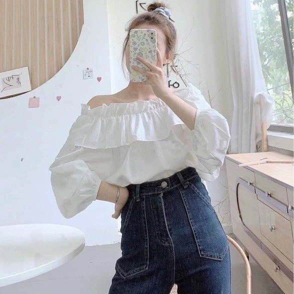 Áo sơ mi tiểu thư trễ vai Mặc được 2 kiểu Sang Chảnh