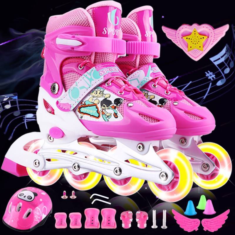 Giày patin trẻ em ，Giày trượt patin trẻ em người lớn có thể điều chỉnh đèn flash