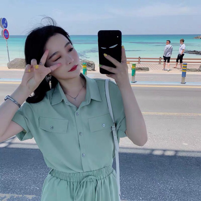 Sét áo đũi sơ mi cổ đức 2 màu siu xinh luôn ạ - Chất đũi  trơn QC siu mát  Quần from rộng trẻ trung mặc cực thoải mái ul