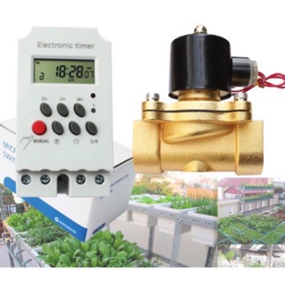 Combo hẹn giờ tưới cây tự động gồm hẹn giờ 16 chương trình KG316T-II  và van điện từ phi 34mm, 220V AC